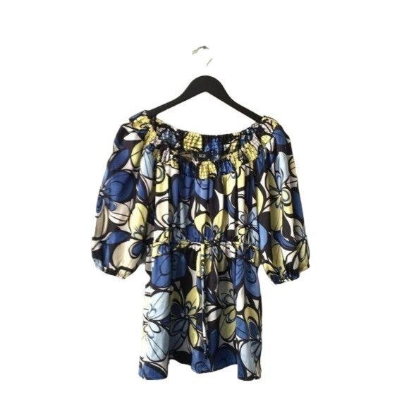 AGB Floral Blouse Tube Style Off Shoulder Sleeves Classic Multicolor Womens L - Picture 7 of 7